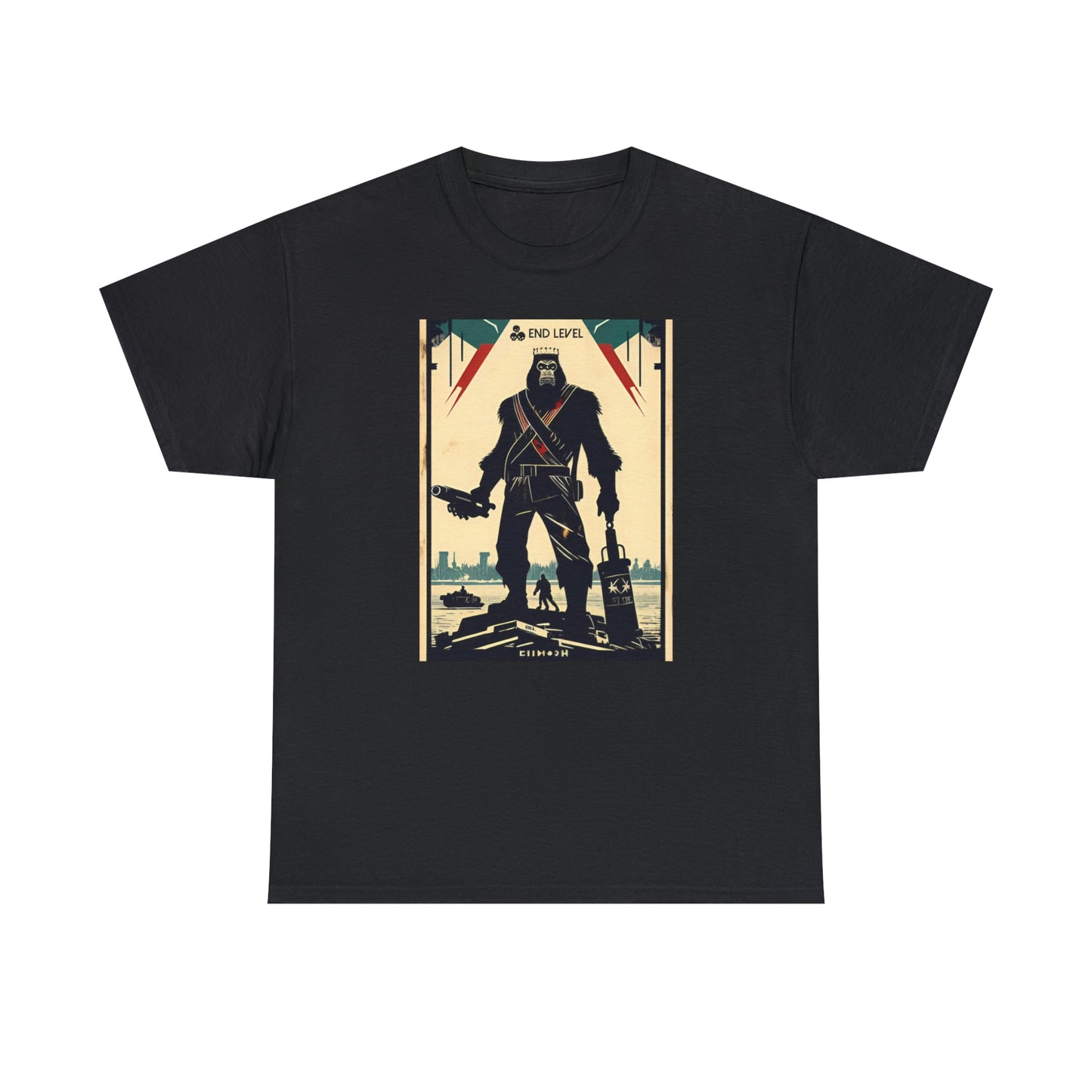 Black tee with Ape-Man graphic design.