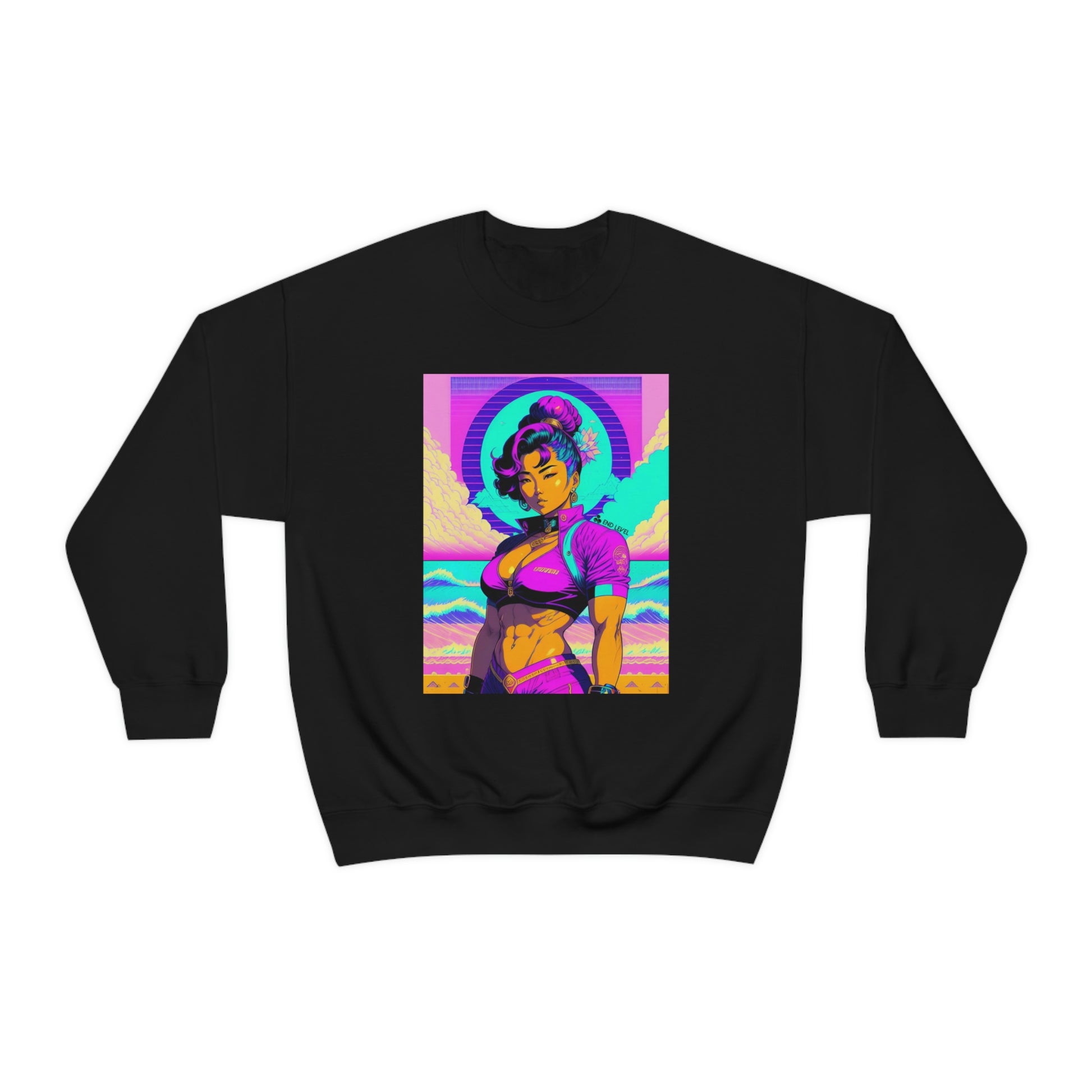 Black sweatshirt with Lady Lotus design.