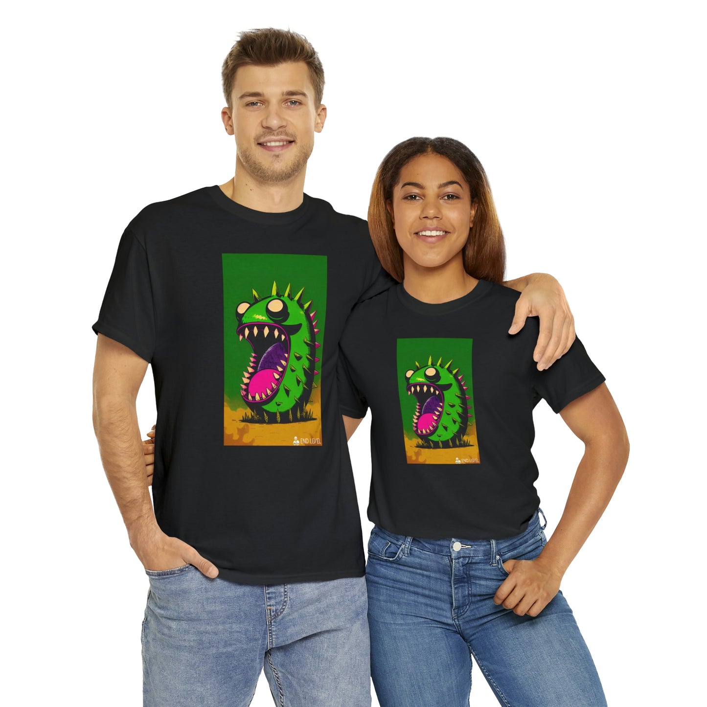 Couple wearing Mighty Zook black tee embracing each other.