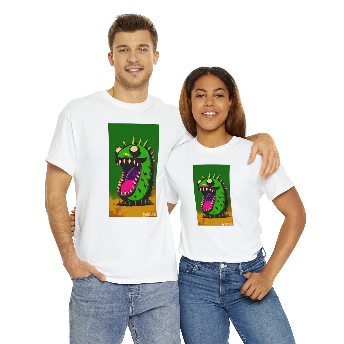 Couple wearing Mighty Zook white tee embracing each other.