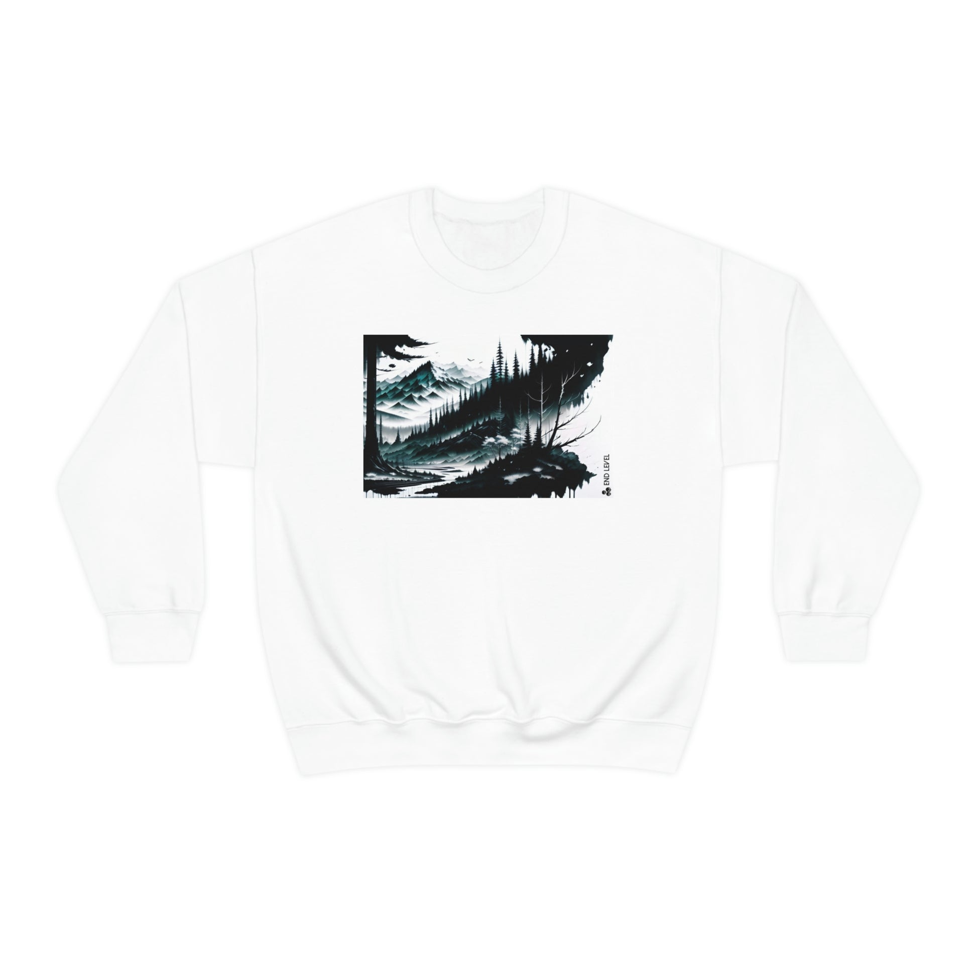 White sweatshirt with Grim Peak design.