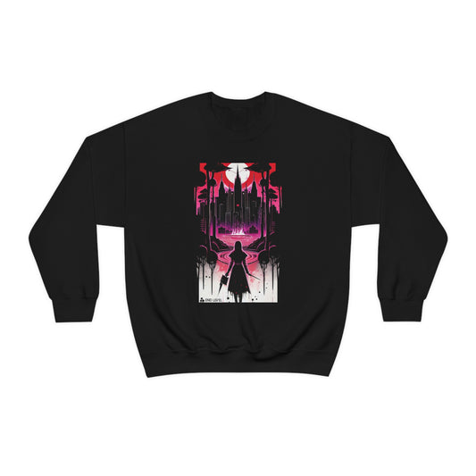 Black sweatshirt with Night Of Malice design.