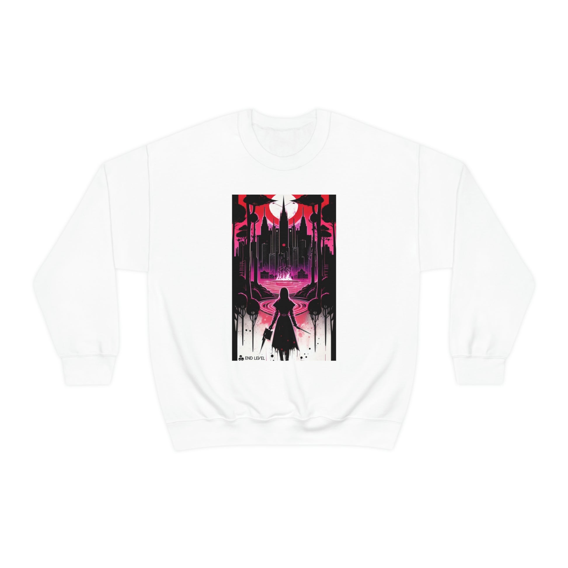 White sweatshirt with Night Of Malice design.