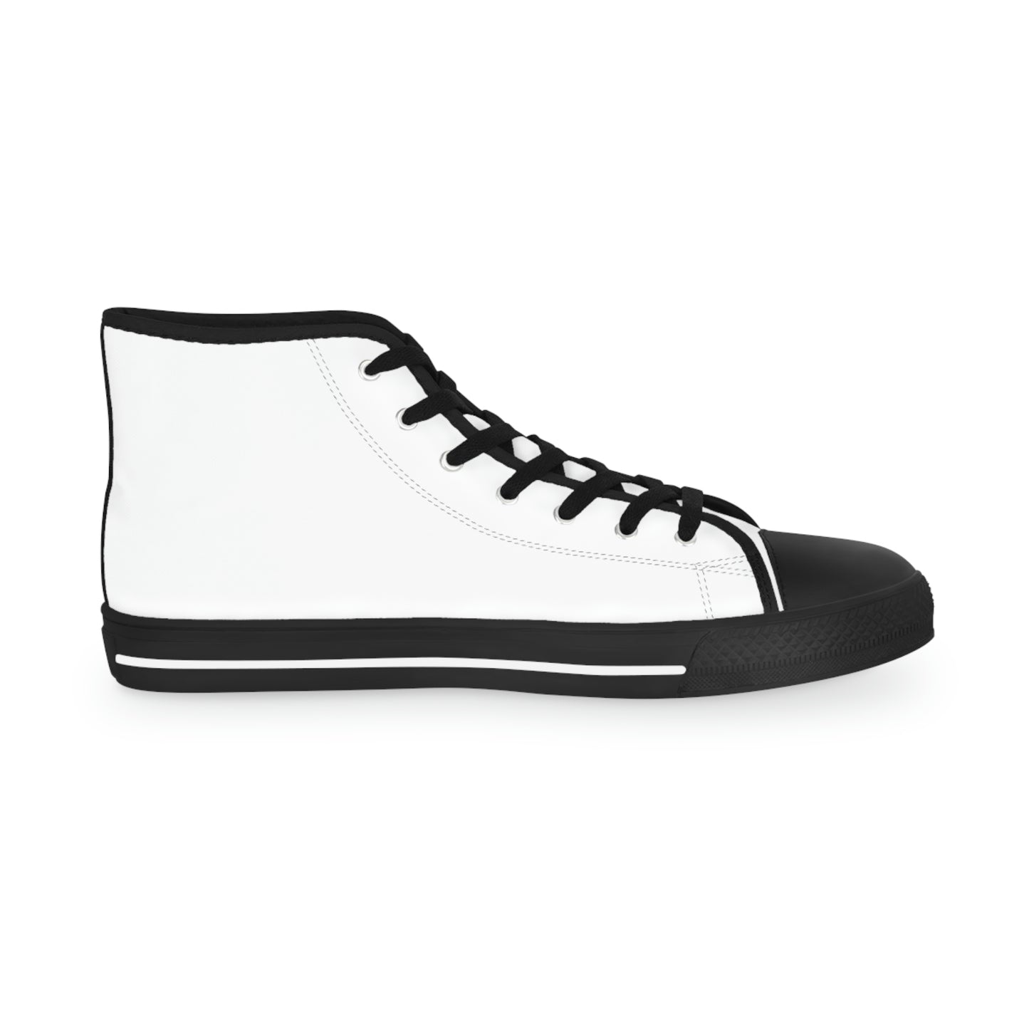 Left shoe inside view of Rob Boss's Hot Sneakers design canvas sneakers with black laces.