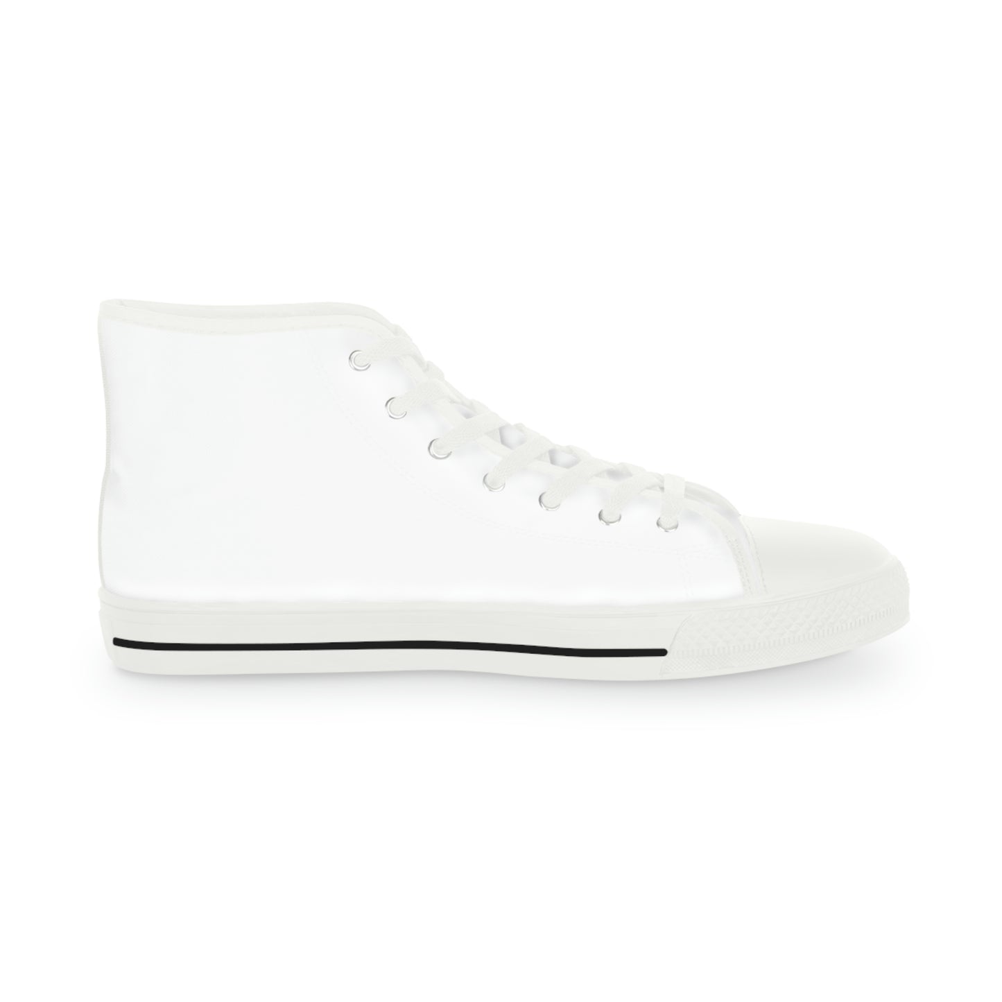 Left shoe inside view of Rob Boss's Hot Sneakers design canvas sneakers with white laces.