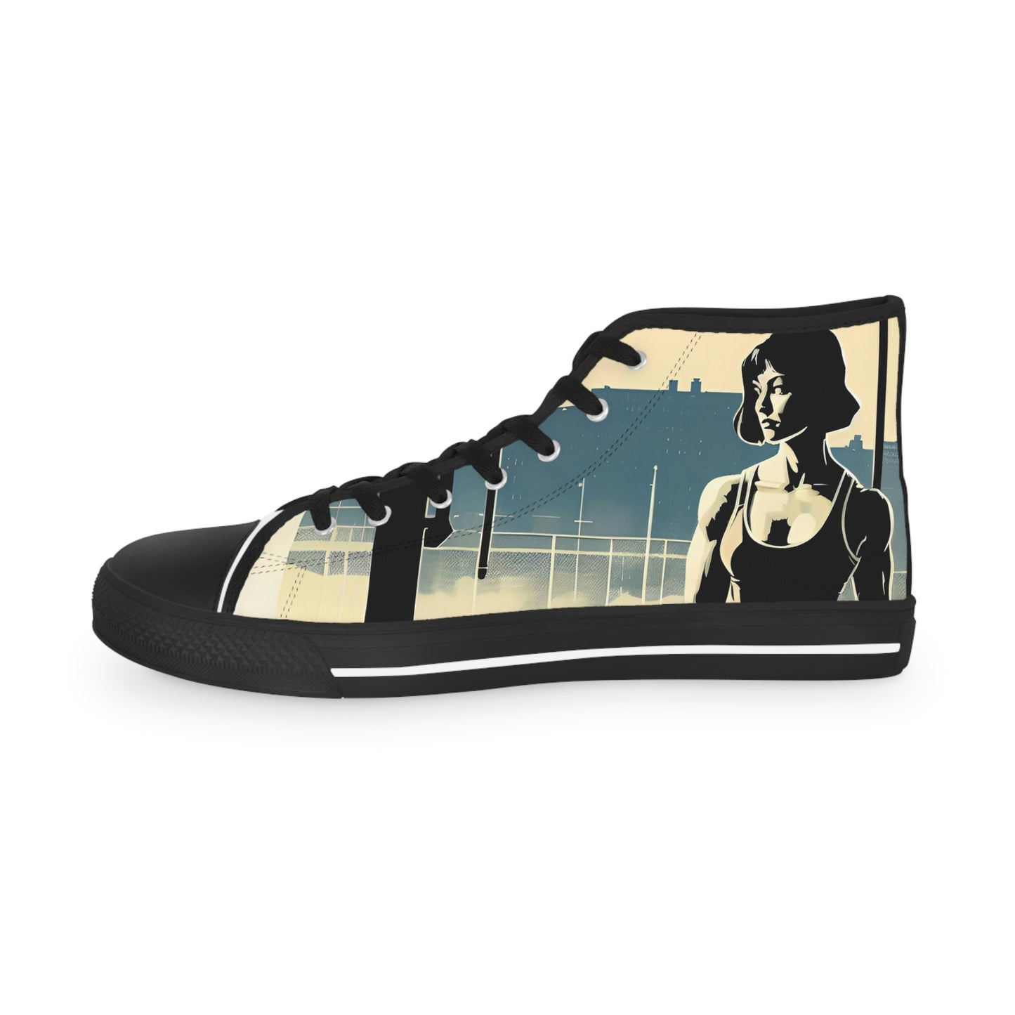Left shoe outside view of Rob Boss's Sneakers design canvas sneakers with black laces.