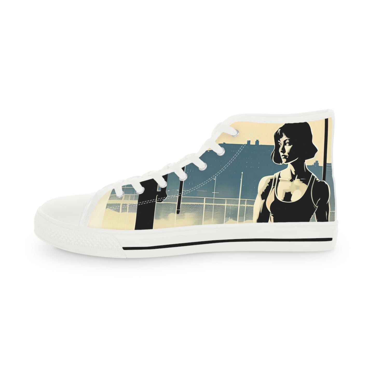 Left shoe outside view of Rob Boss's Sneakers design canvas sneakers with white laces.
