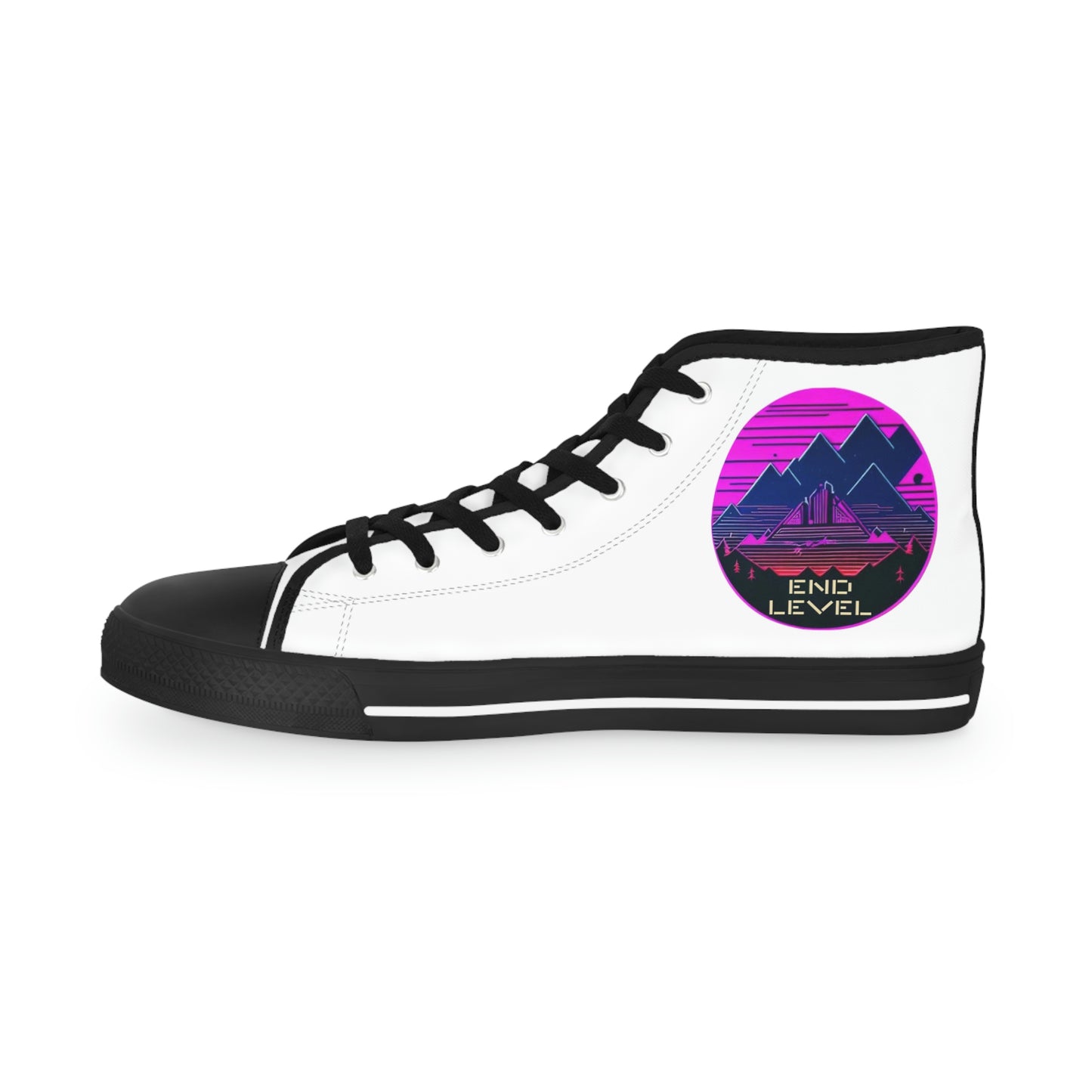 Right shoe inside view of Rob Boss Sneakers design canvas sneakers with black laces.