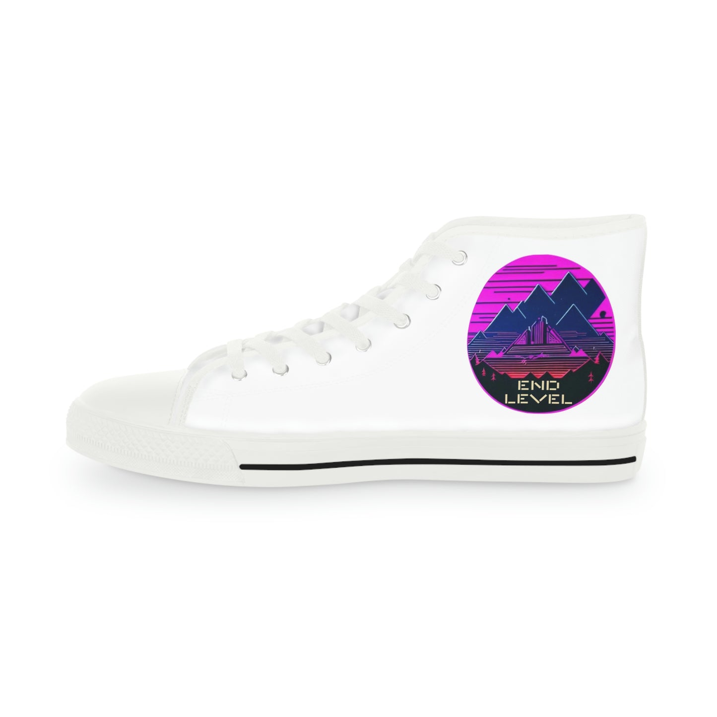 Right shoe inside view of Rob Boss Sneakers design canvas sneakers with white laces.