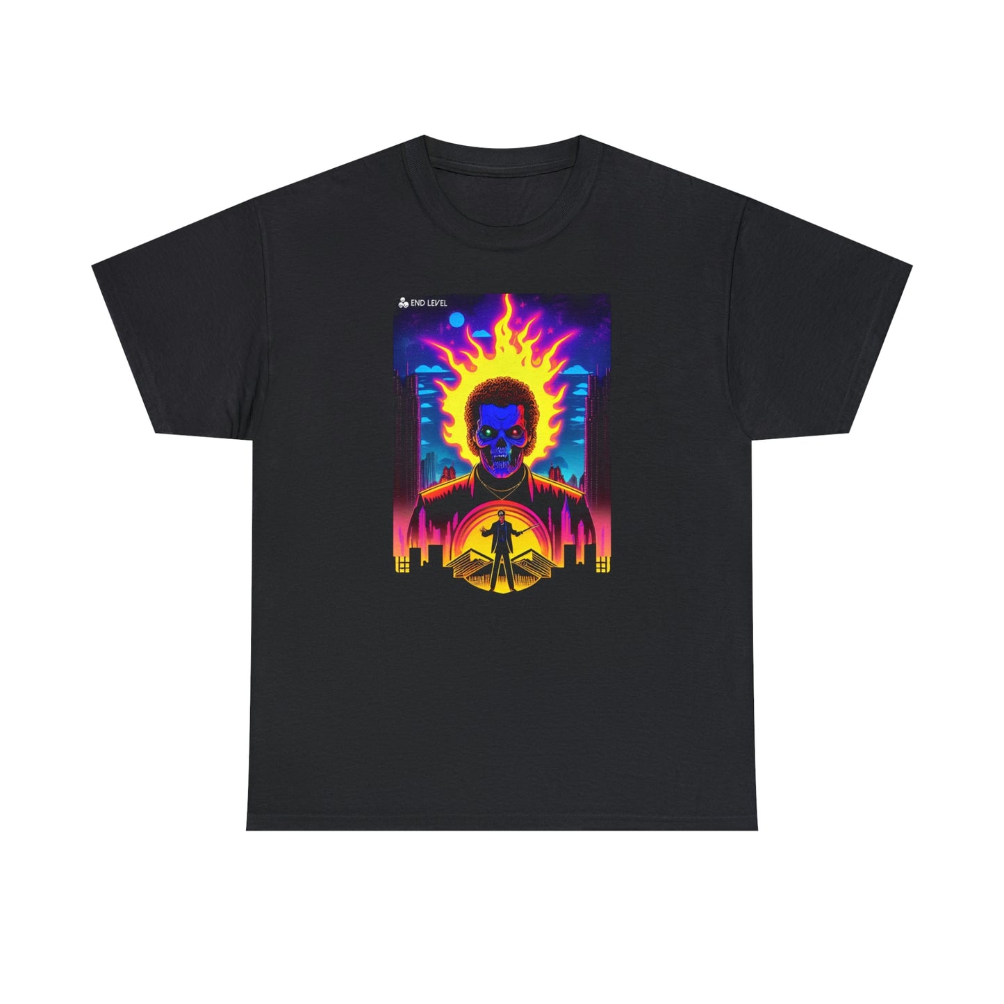 Black tee with Rooster Samurai design.