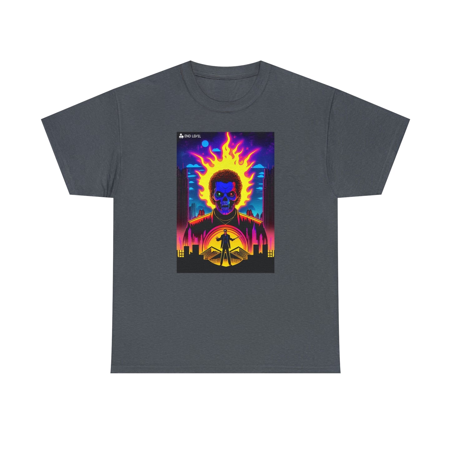 Grey tee with Rooster Samurai design.