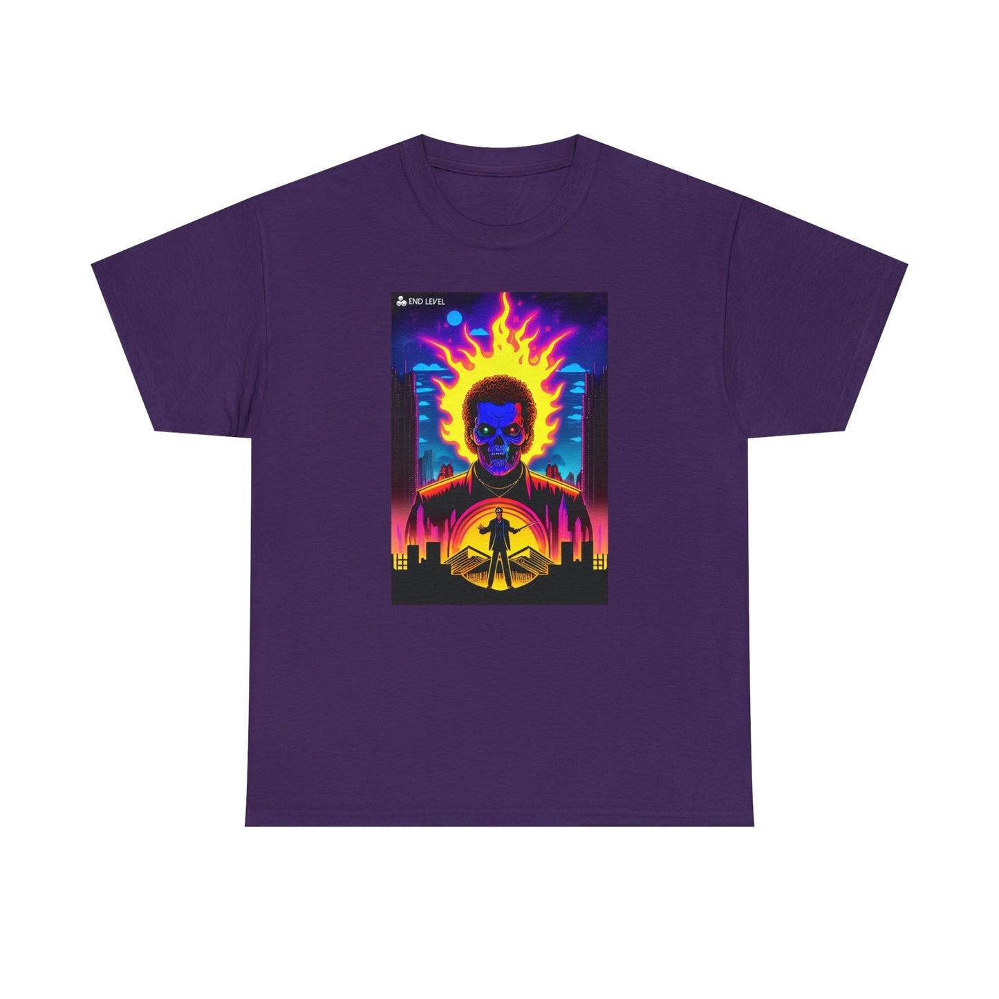 Purple tee with Rooster Samurai design.