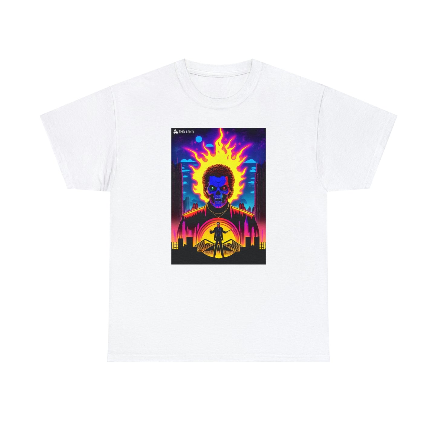 Grey tee with Rooster Samurai design.