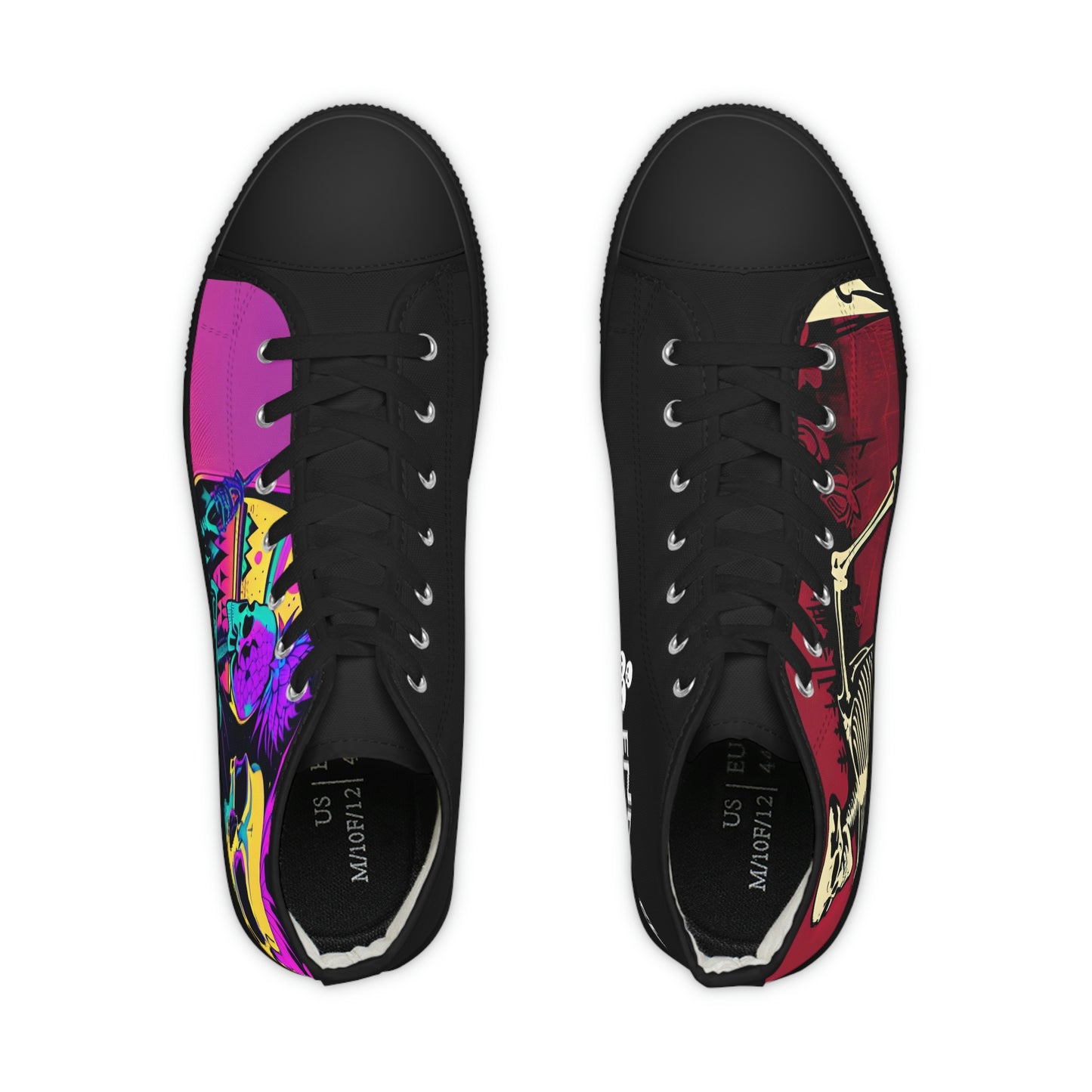 Top view of Skelly Jacks design canvas sneakers with black laces.
