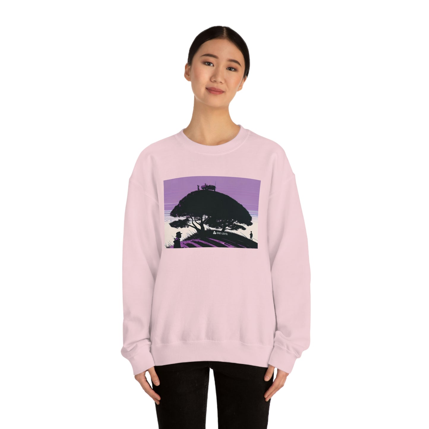Woman wearing Tough Parking pink sweatshirt with black pants.