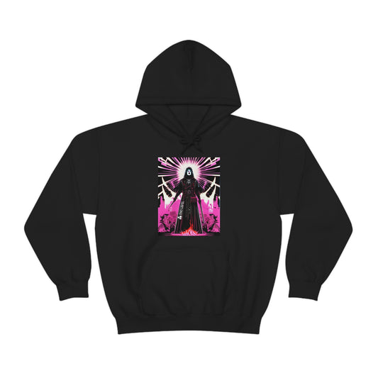 Black hoodie with Necro Dancer graphic design.