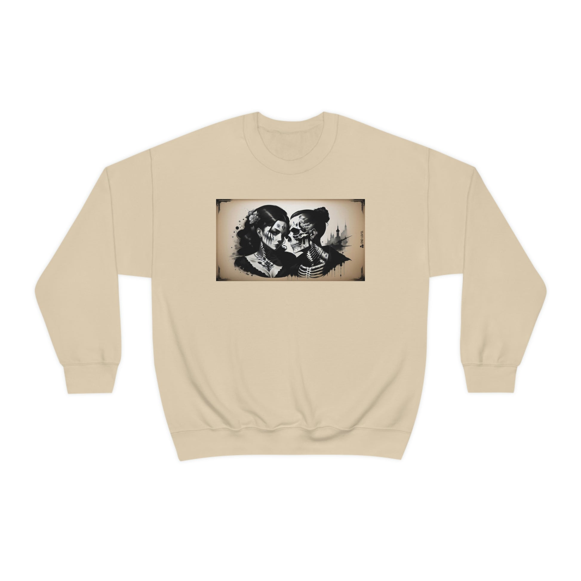 Tan sweatshirt with Love Eternal design.