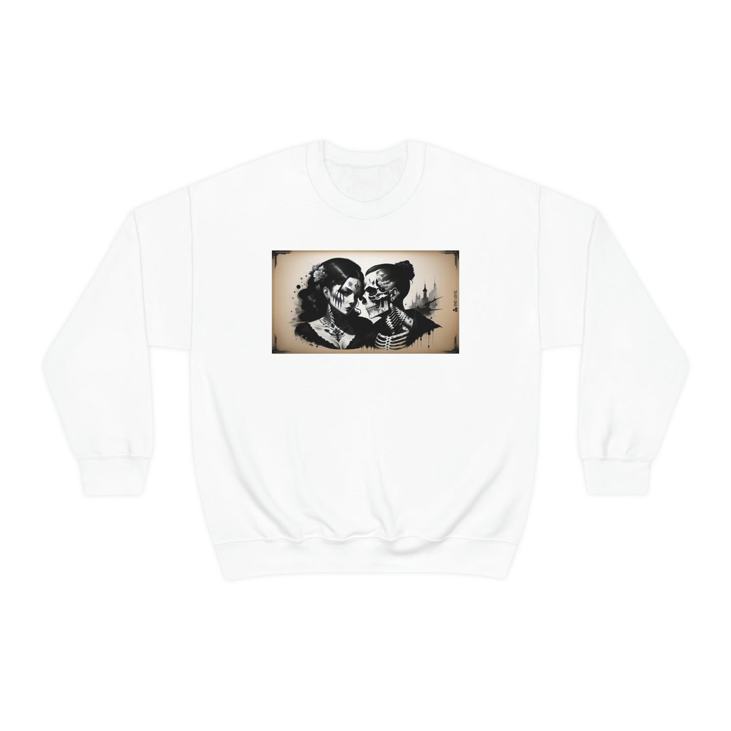 White sweatshirt with Love Eternal design.