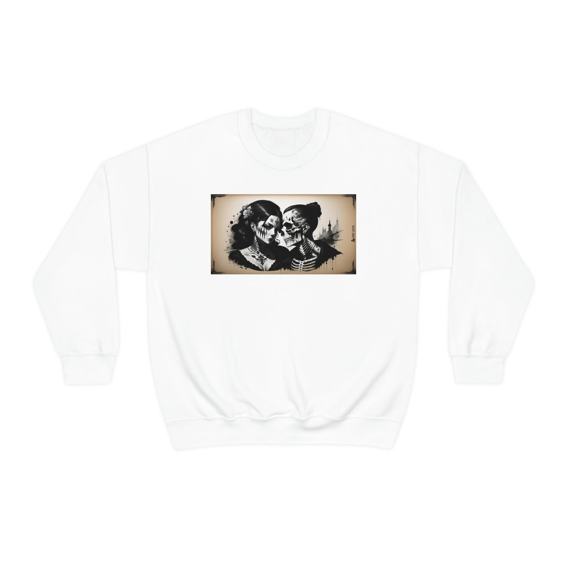 White sweatshirt with Love Eternal design.