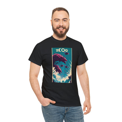 Man wearing black Wolf Wyrm tee with hand in right pocket.