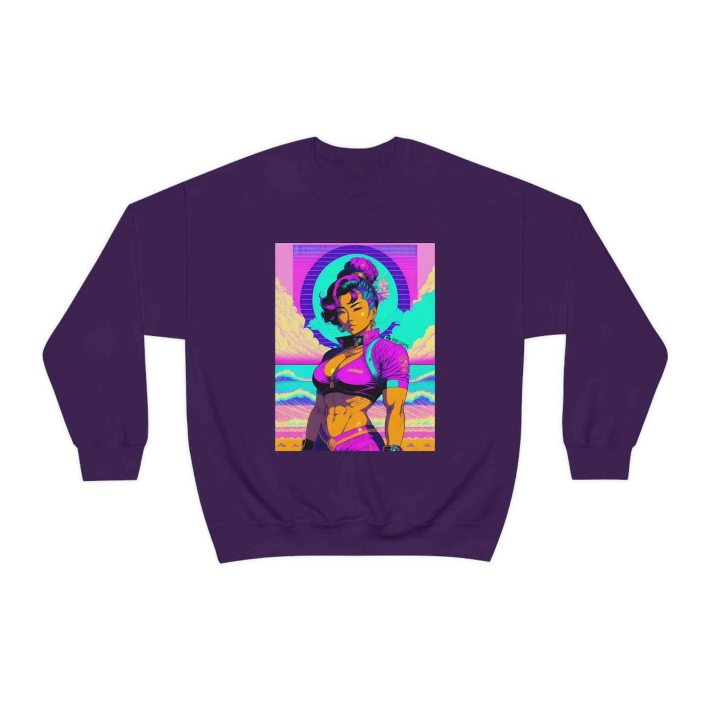 Purple sweatshirt with Lady Lotus design.