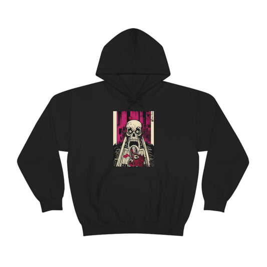 Black hoodie with Sangre graphic design.