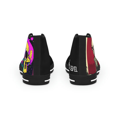 Rear view of Skelly Jacks design canvas sneakers with black laces.