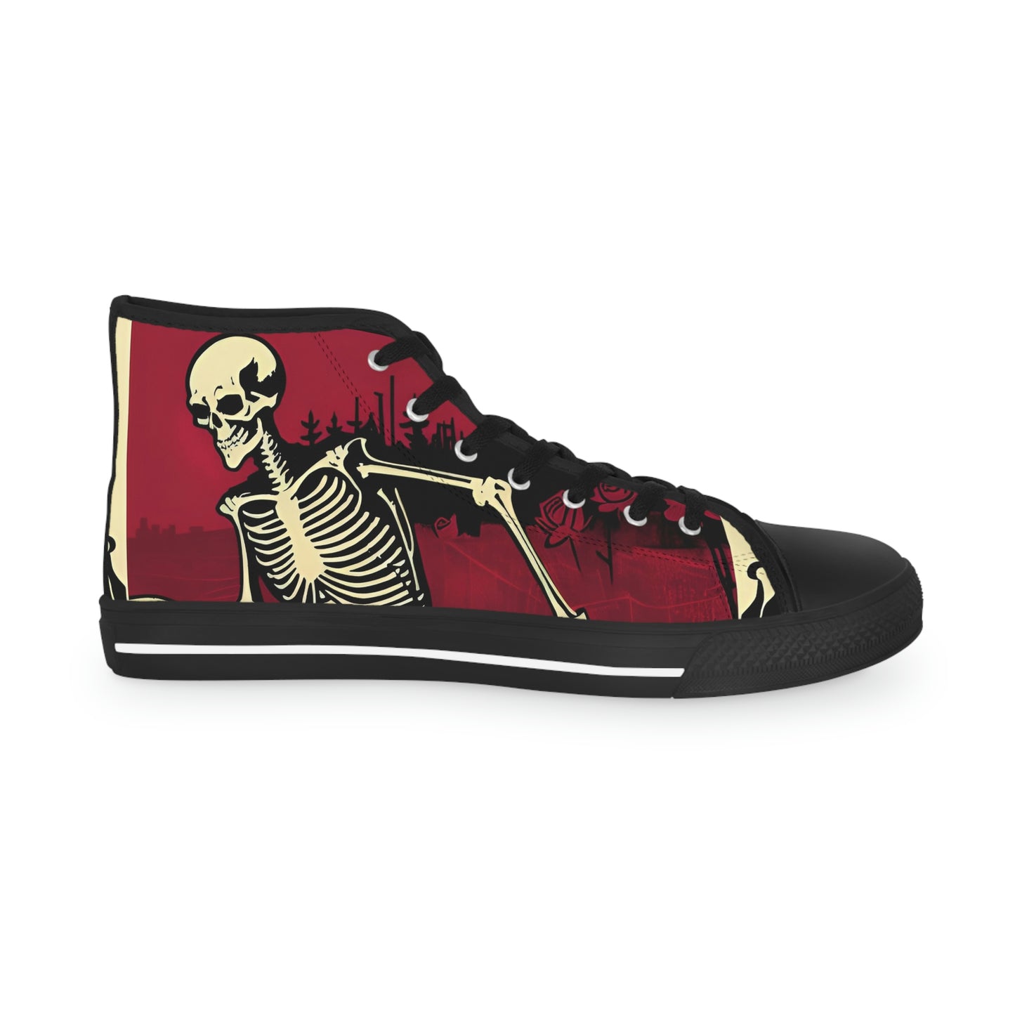 Right outside view of Skelly Jacks design canvas sneakers with black laces.