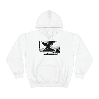 White hoodie with Smoke graphic design.