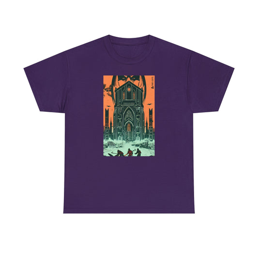 Purple tee with Sorcerer's Tower design.