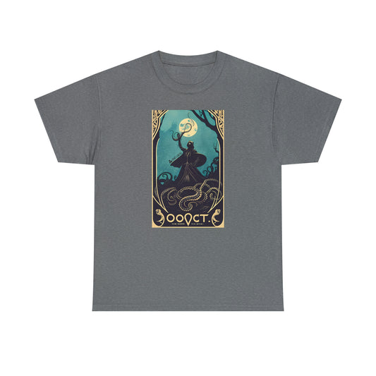 Grey tee with Squid Wizard design.