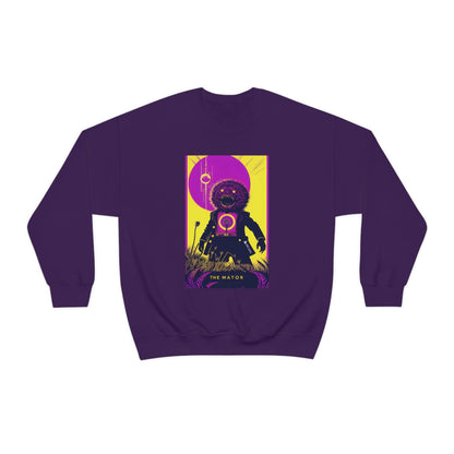 Purple sweatshirt with The Mator design.