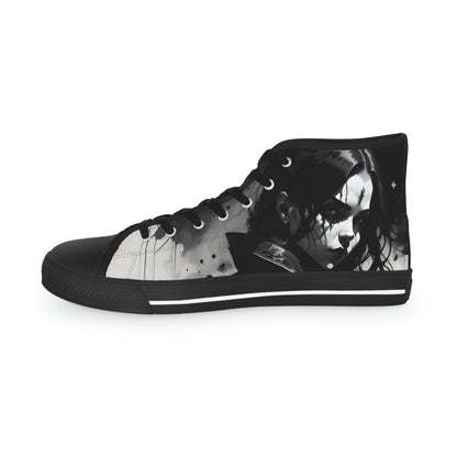 Left shoe outside view of Vamp Sneaks design canvas sneakers with black laces.