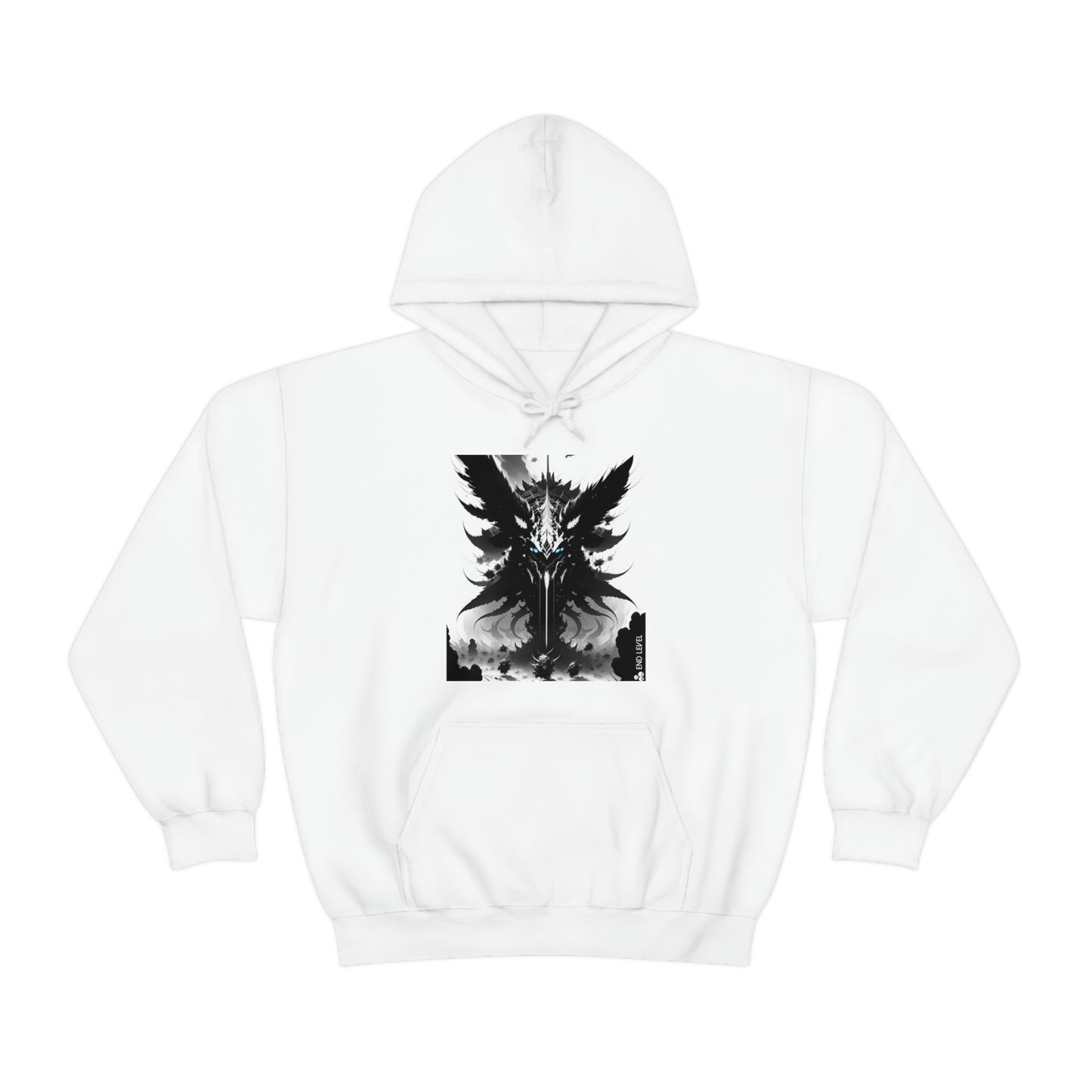 White hoodie with Swarm graphic design.