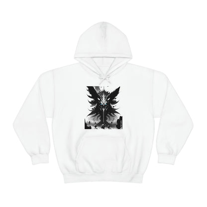 White hoodie with Swarm graphic design.