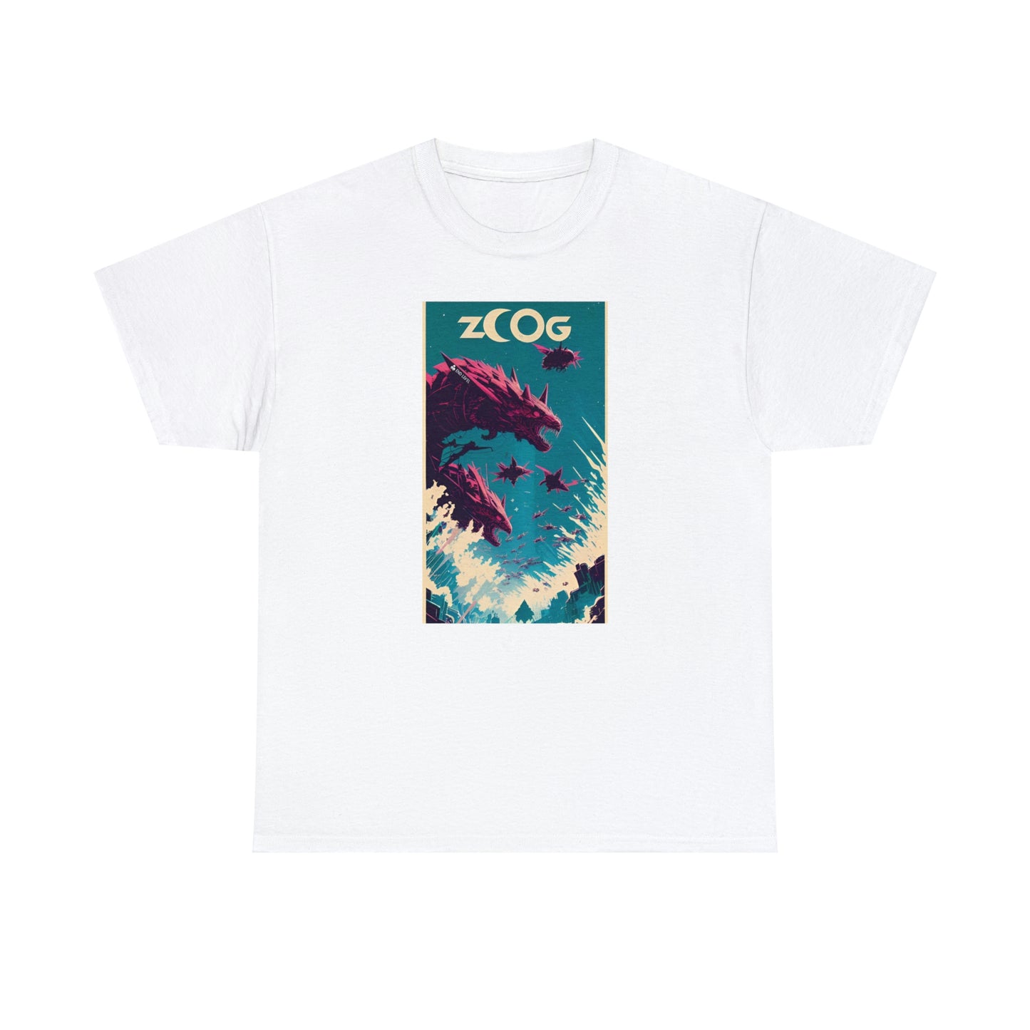 White tee with Wolf Wyrm graphic design.