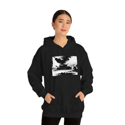 Woman wearing an Ace design black hoodie with both hands in pouch.