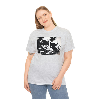 Woman wearing Best Friends heather tee with hand on right side.