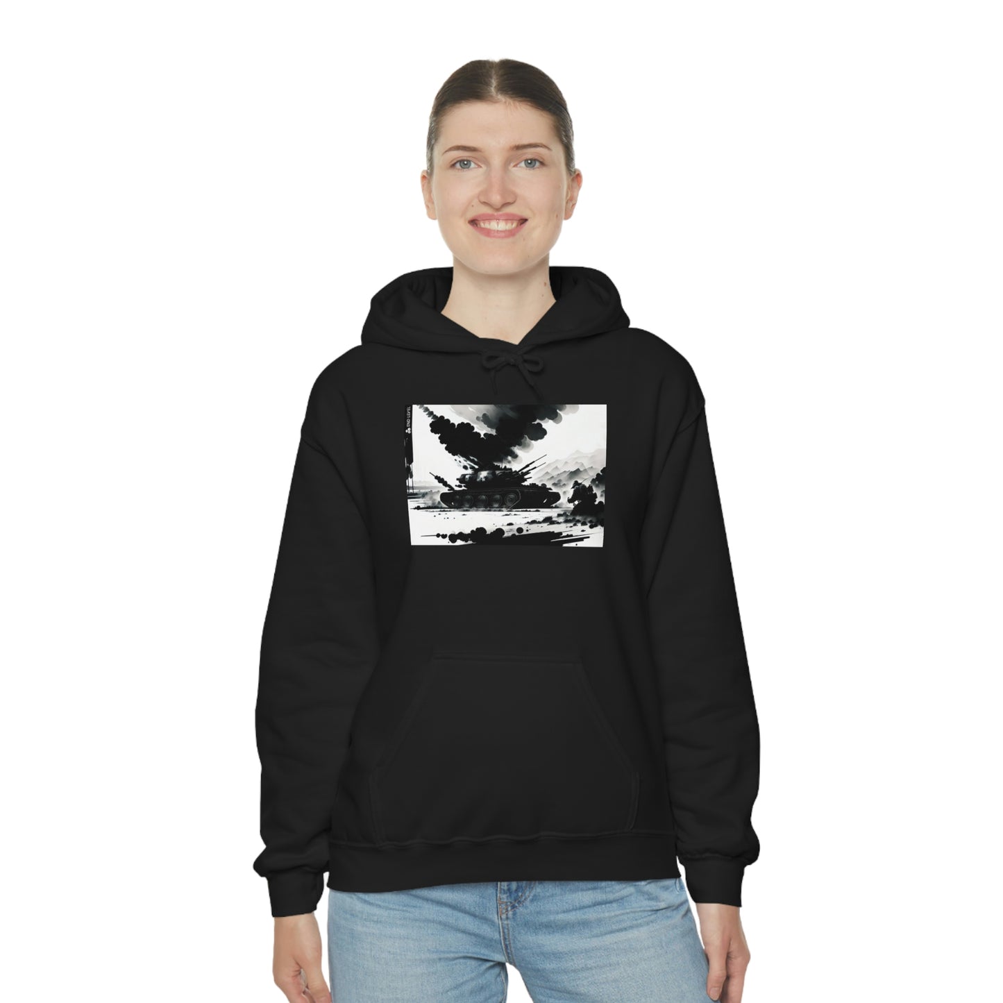 Woman wearing black Smoke hoodie with hands on hips.